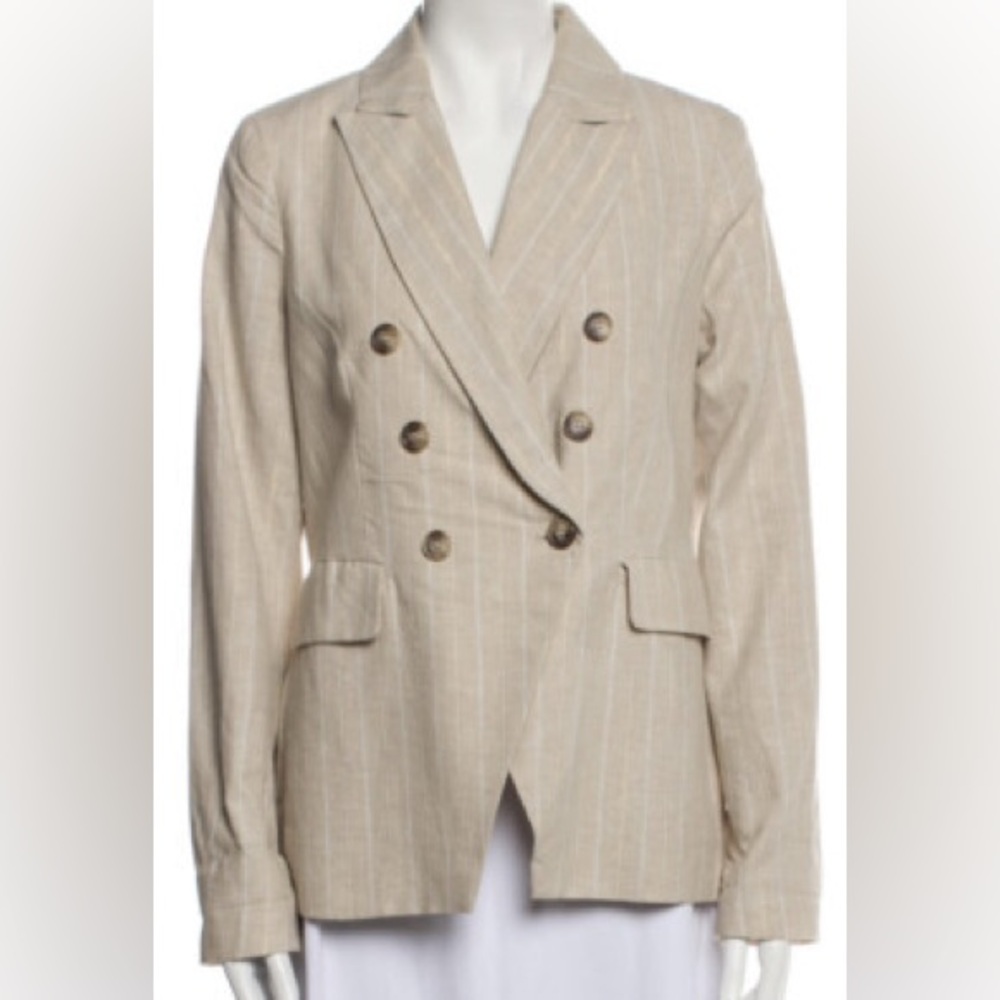 Joie Beige Blazer Jacket Size L Linen Cotton blend Buttons Gold metallic thread
